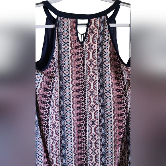 Charming Charlie Sleeveless Navy Print Boho Tassle-Tie Dress Women's XL - Picture 4 of 9